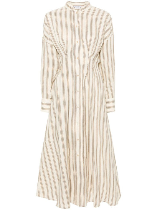 Neutral Striped Linen Shirt Dress