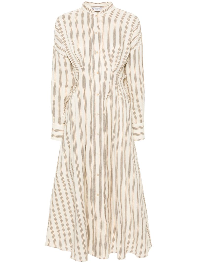 Neutral Striped Linen Shirt Dress