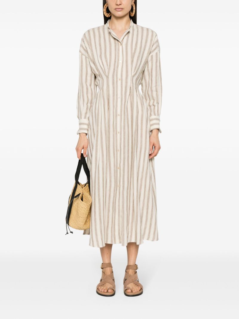 Neutral Striped Linen Shirt Dress