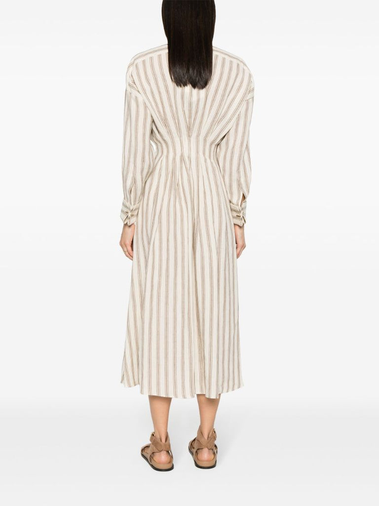 Neutral Striped Linen Shirt Dress