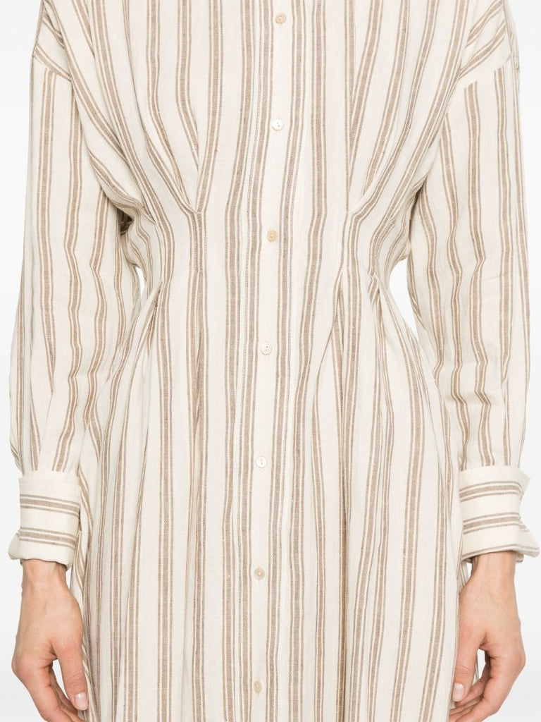 Neutral Striped Linen Shirt Dress