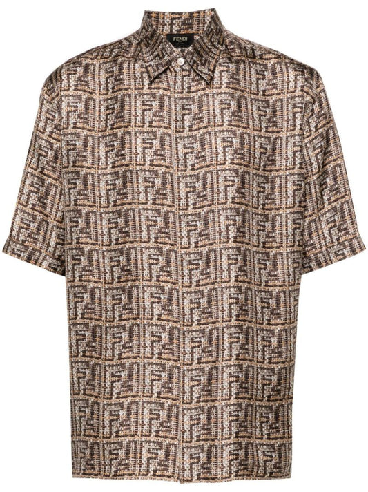 Brown Ff-print Silk Shirt