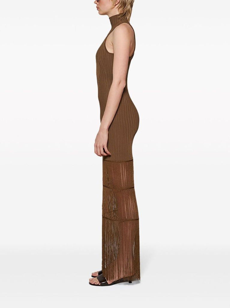 Brown Zare Ribbed-knit Maxi Dress