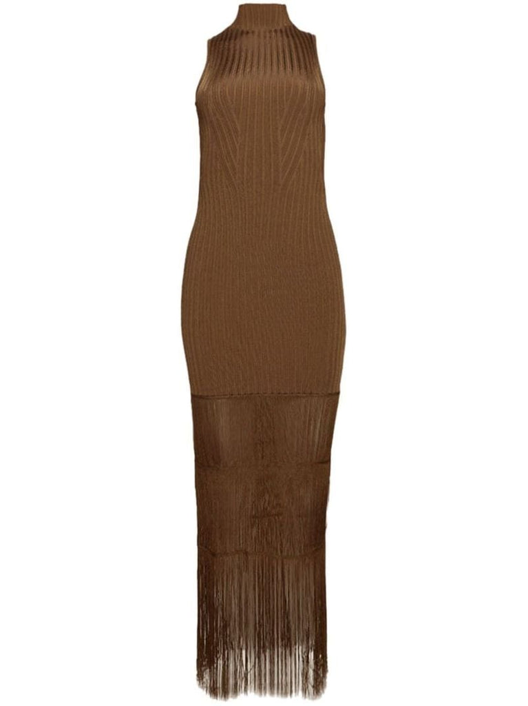 Brown Zare Ribbed-knit Maxi Dress