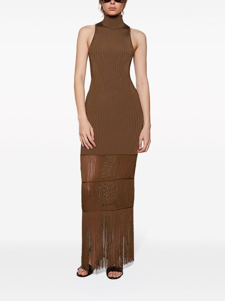 Brown Zare Ribbed-knit Maxi Dress