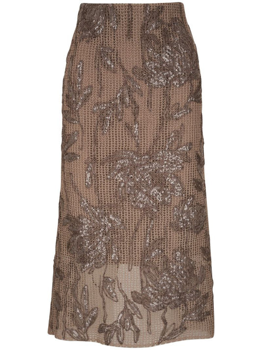 Sequin Mesh Midi Skirt