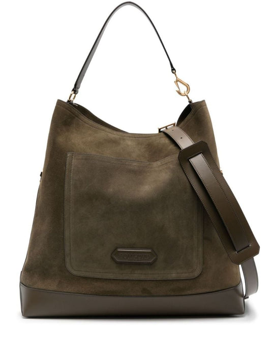 Green Logo-appliquÃ_x0083_Â© Suede Tote Bag