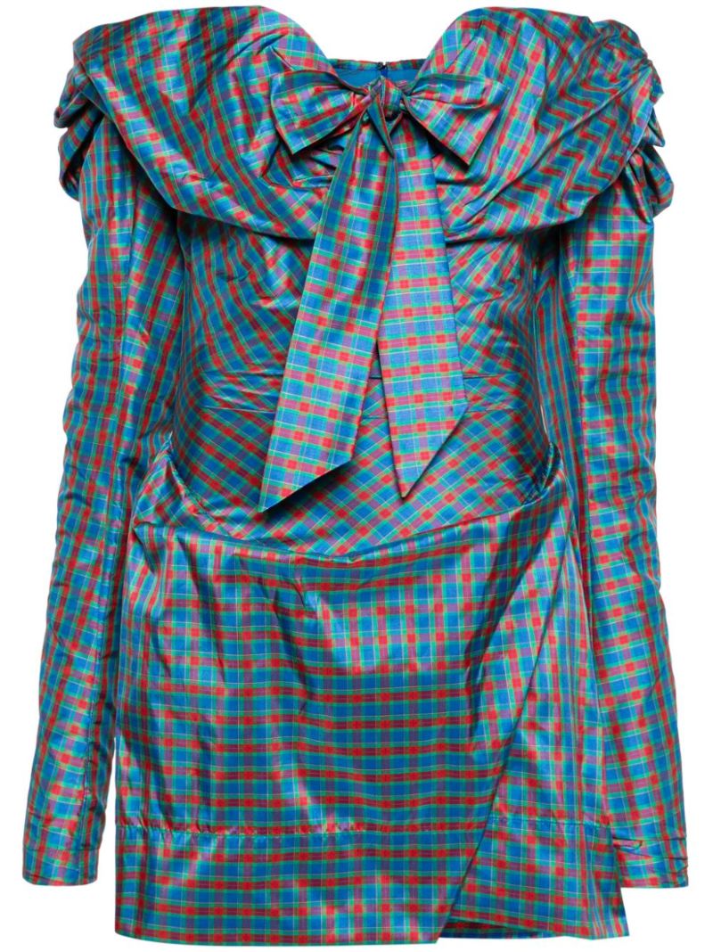 Blue Tartan-print Draped Dress
