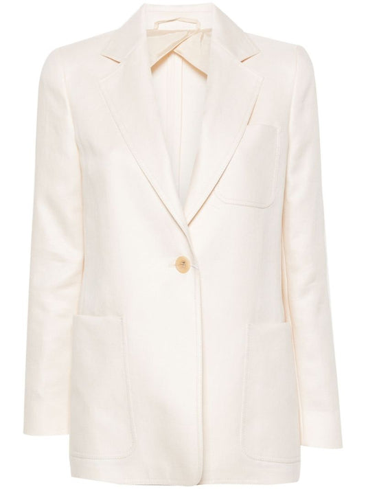 Neutral Single-breasted Linen Blazer