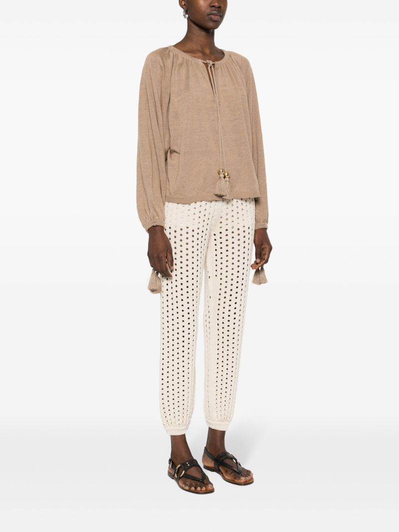Earth Brown Tassel Detailing Linen Blouse