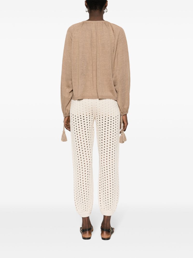 Earth Brown Tassel Detailing Linen Blouse