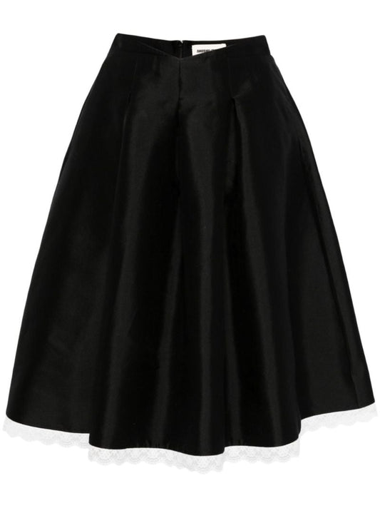 Black Lace-trim A-line Skirt