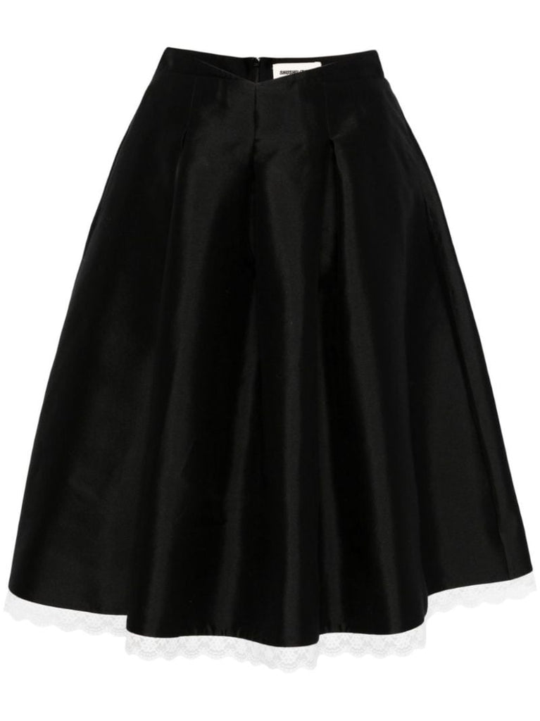 Black Lace-trim A-line Skirt