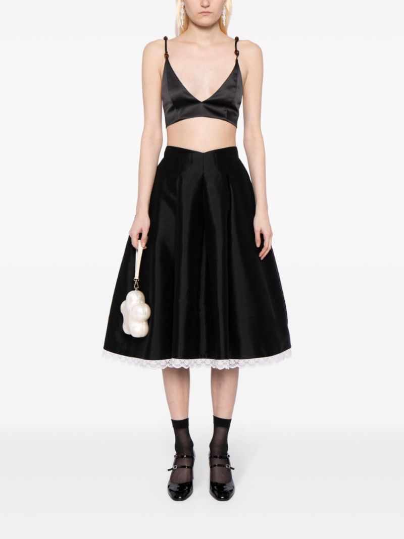 Black Lace-trim A-line Skirt