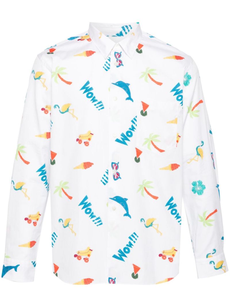 White Graphic Print Cotton Shirt