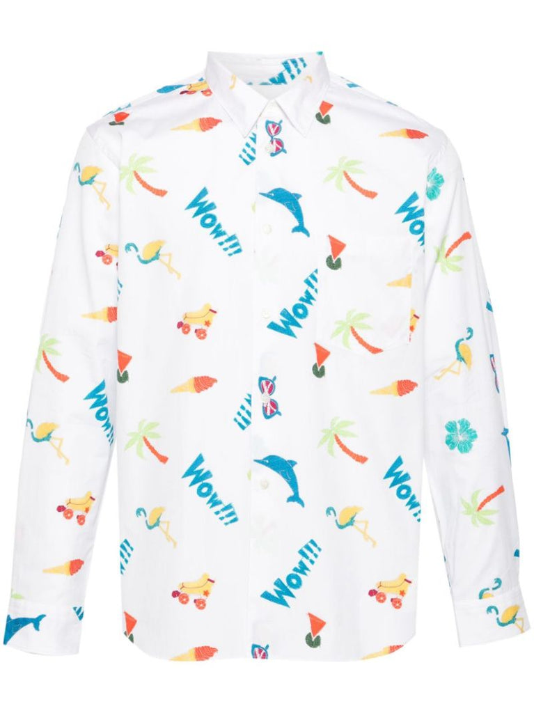 White Graphic Print Cotton Shirt