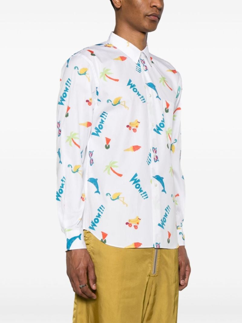 White Graphic Print Cotton Shirt