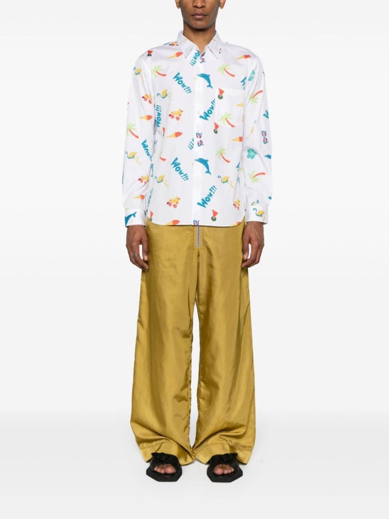 White Graphic Print Cotton Shirt