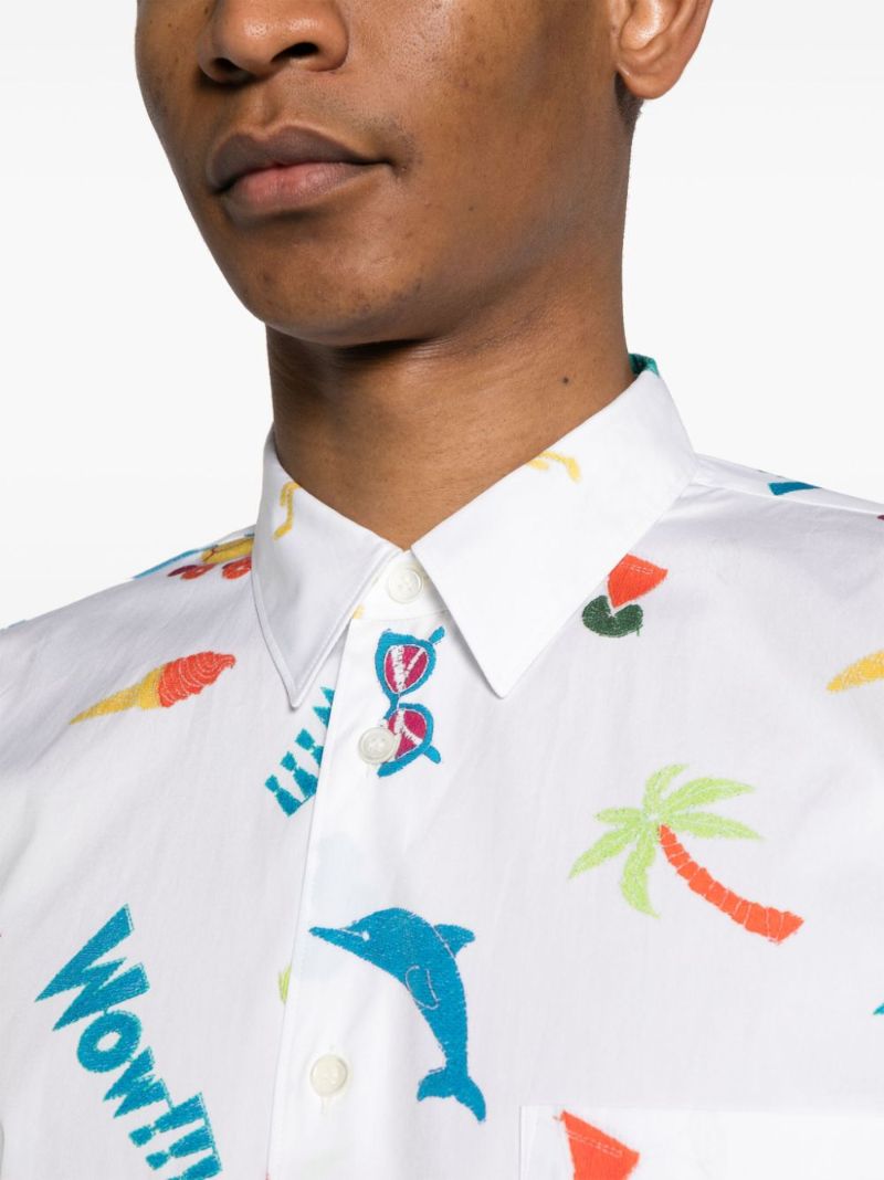 White Graphic Print Cotton Shirt