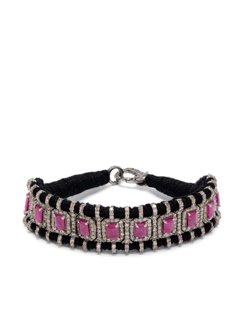 Sterling Silver Ruby and Diamond Bracelet