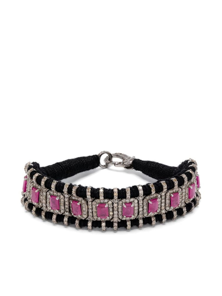 Sterling Silver Ruby and Diamond Bracelet