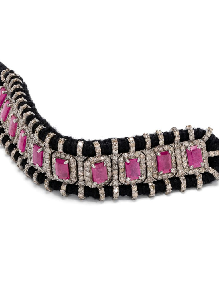 Sterling Silver Ruby and Diamond Bracelet