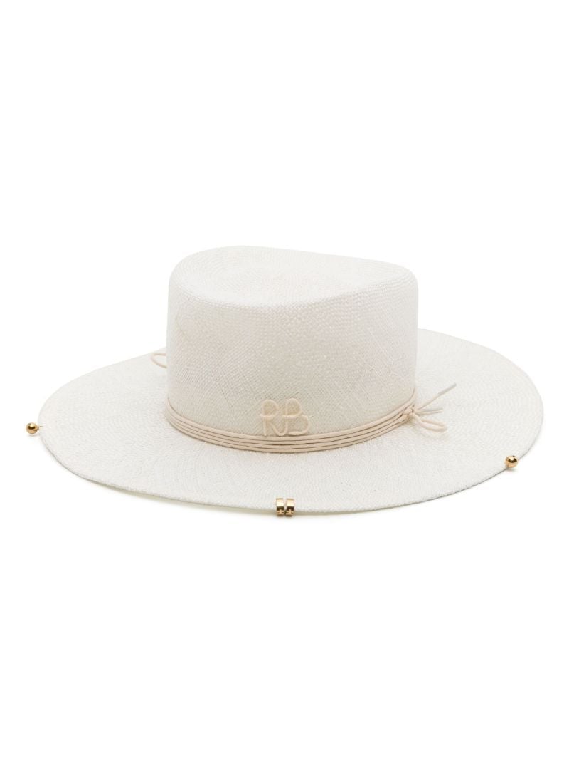 White Chain-detail Straw Fedora Hat