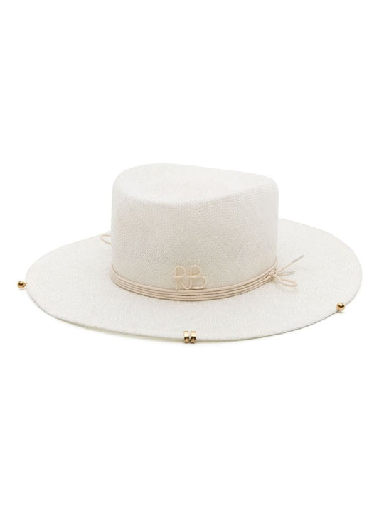 White Chain-detail Straw Fedora Hat