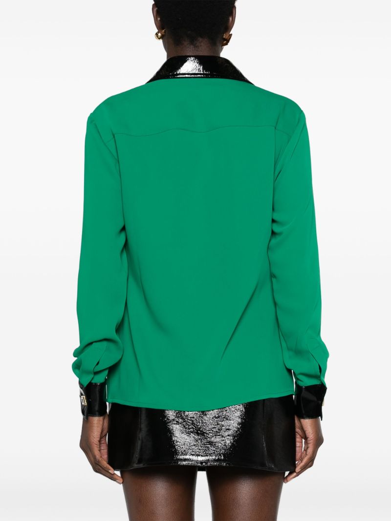 Green Contrast-collar Crepe Shirt