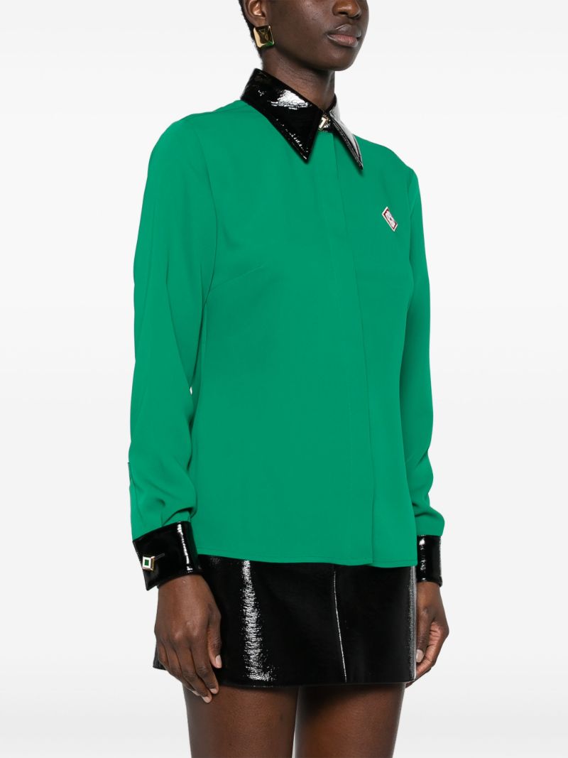 Green Contrast-collar Crepe Shirt