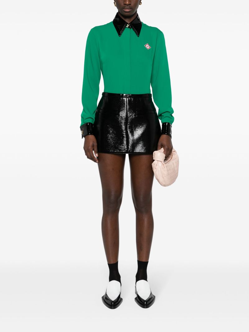 Green Contrast-collar Crepe Shirt