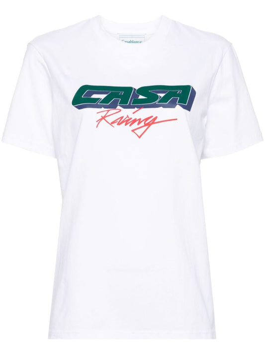 White Racing Screen Cotton T-shirt