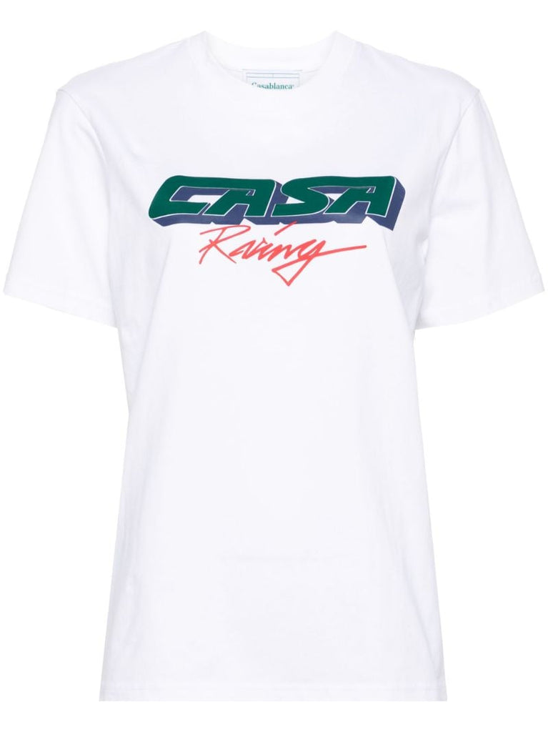 White Racing Screen Cotton T-shirt