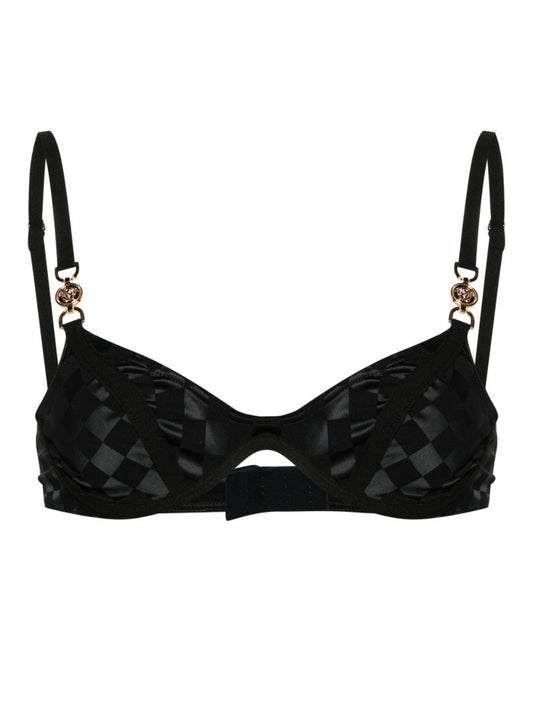 Black Checkerboard-print Underwired Bra