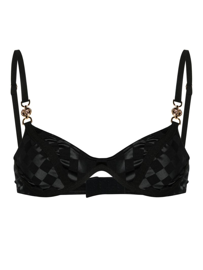 Black Checkerboard-print Underwired Bra