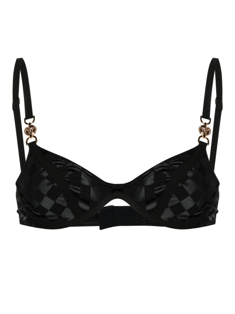 Black Checkerboard-print Underwired Bra