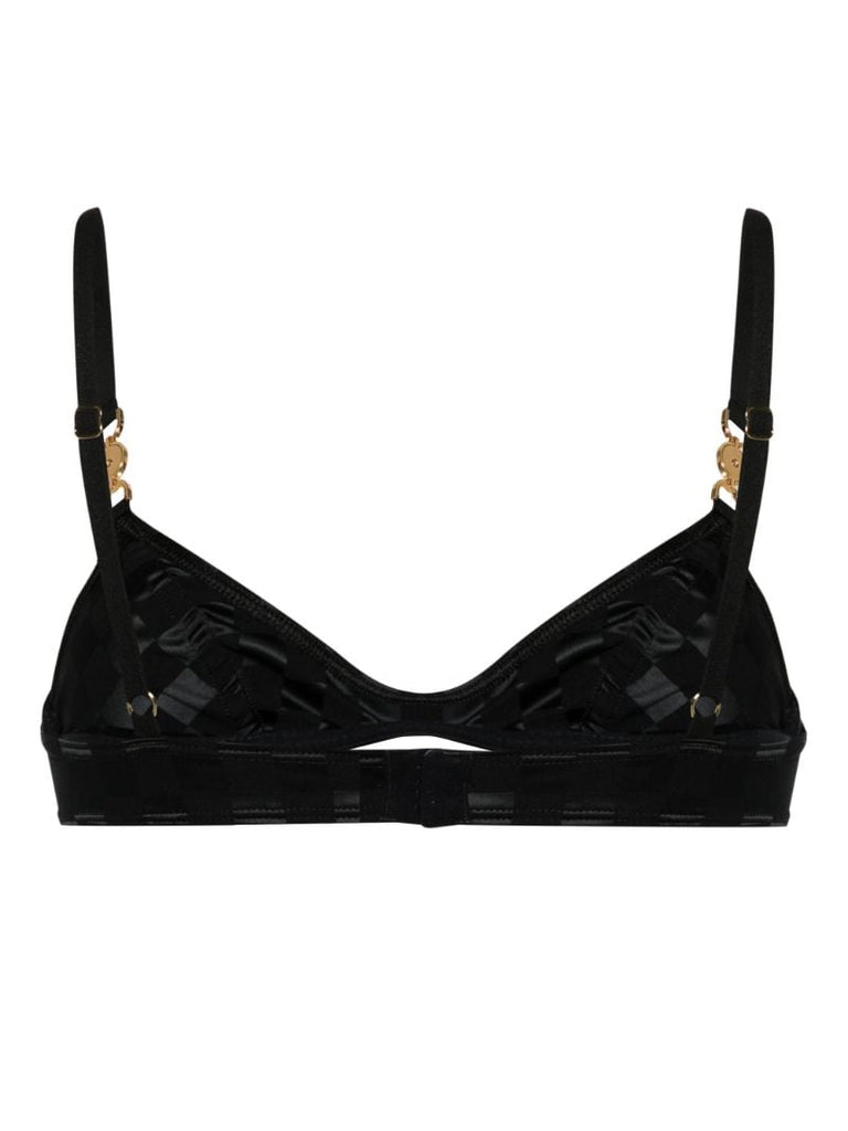 Black Checkerboard-print Underwired Bra