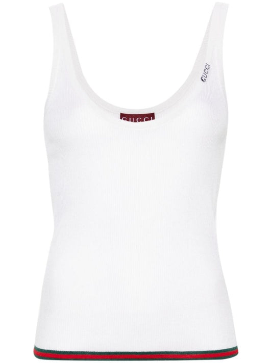 White Intarsia-logo Knit Tank Top