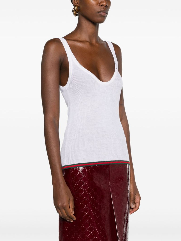 White Intarsia-logo Knit Tank Top