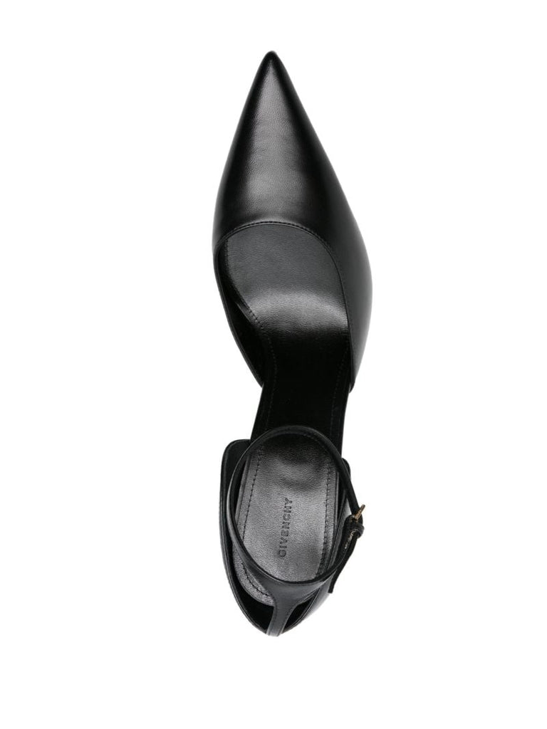 Black 95 Point Toe Leather Pumps