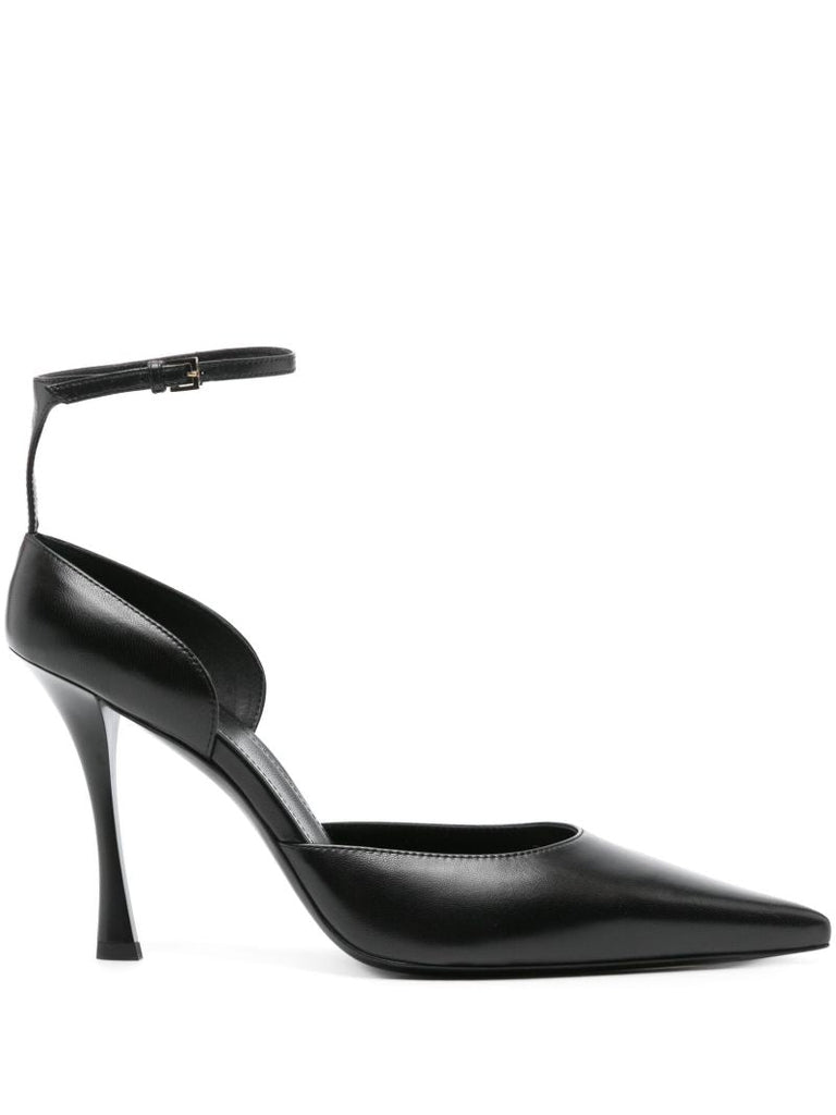 Black 95 Point Toe Leather Pumps