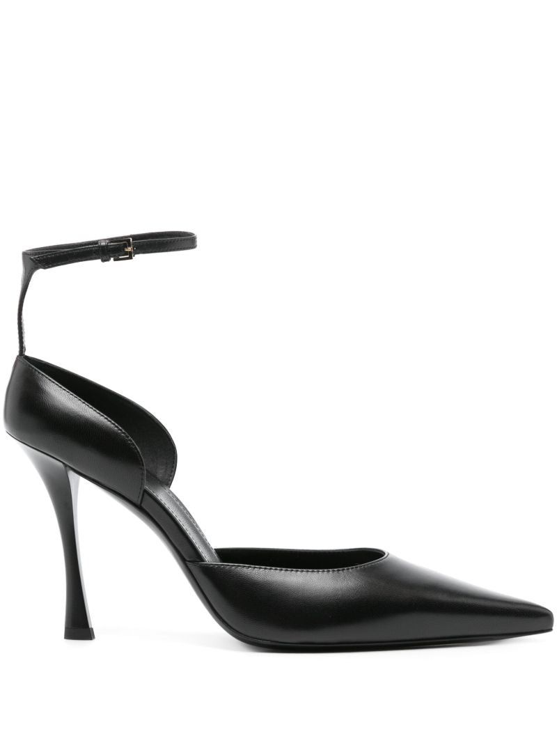 Black 95 Point Toe Leather Pumps