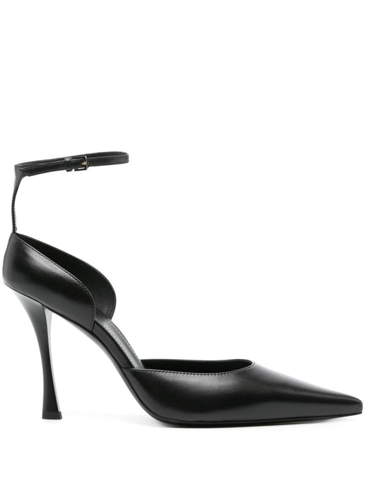 Black 95 Point Toe Leather Pumps