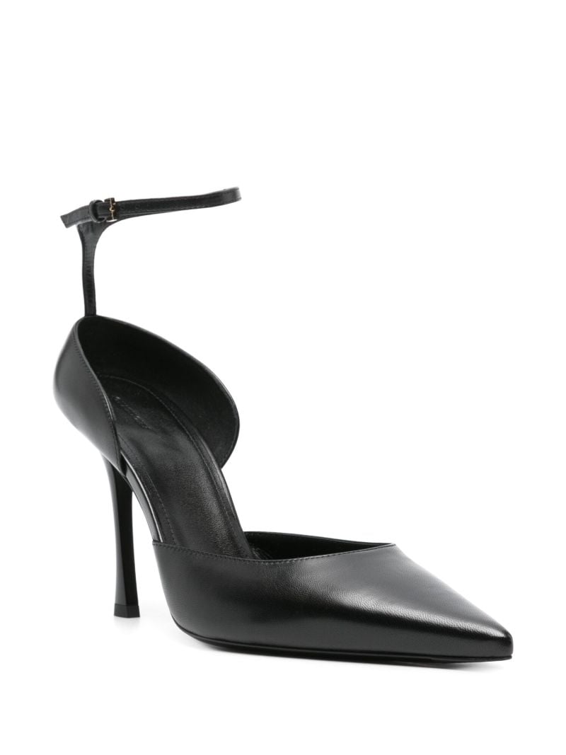 Black 95 Point Toe Leather Pumps