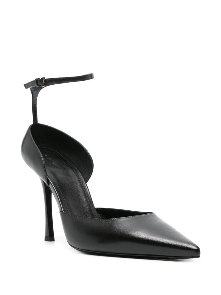 Black 95 Point Toe Leather Pumps