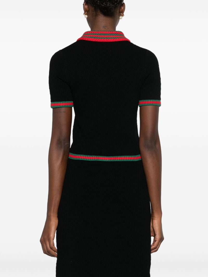 Black Web-stripe Crochet-knit Polo Shirt