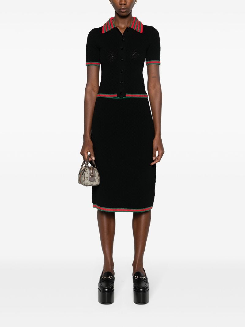 Black Web-stripe Crochet-knit Polo Shirt
