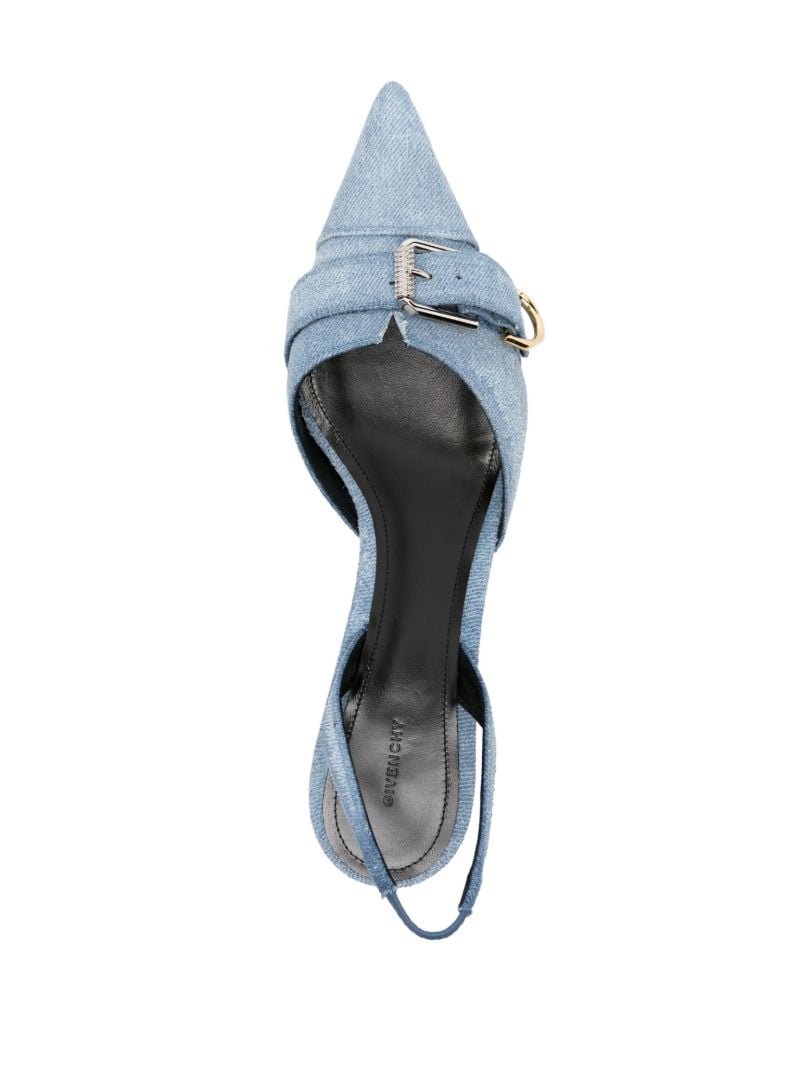 Blue Side-buckled Denim Sling-back Pumps