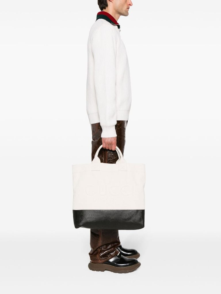 White Two-tone Canvas Tote Bag