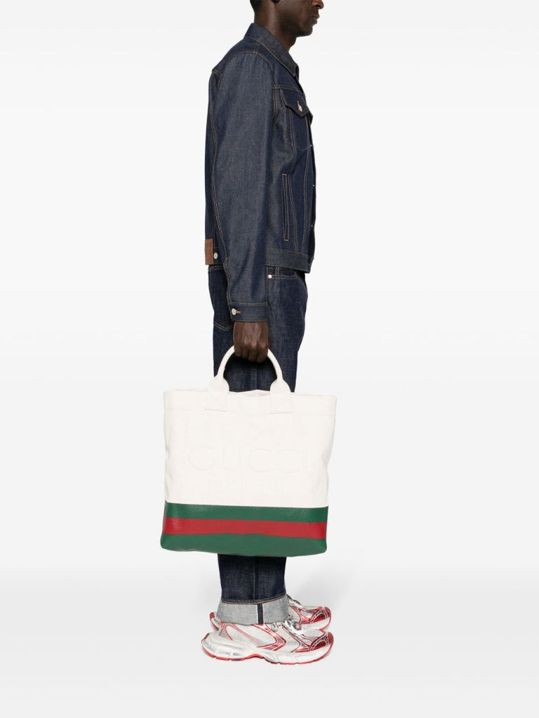 Neutral Logo-embossed Canvas Tote Bag